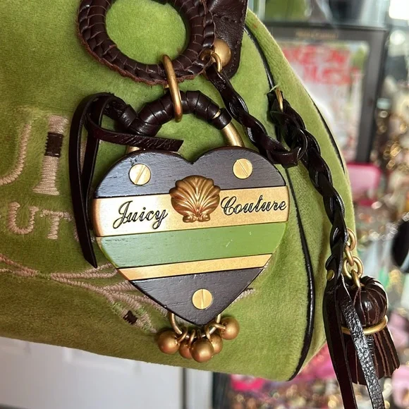Y2k VINTAGE 💚Juicy Couture Green bowler Handbag with charm💚🤎 - Picture 3 of 15
